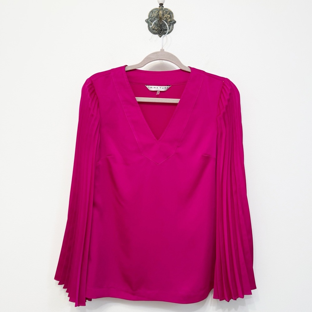 Trina Turk Pink Almande Pleated Sleeve Pullover Top Shirt Blouse Women’s Size XS